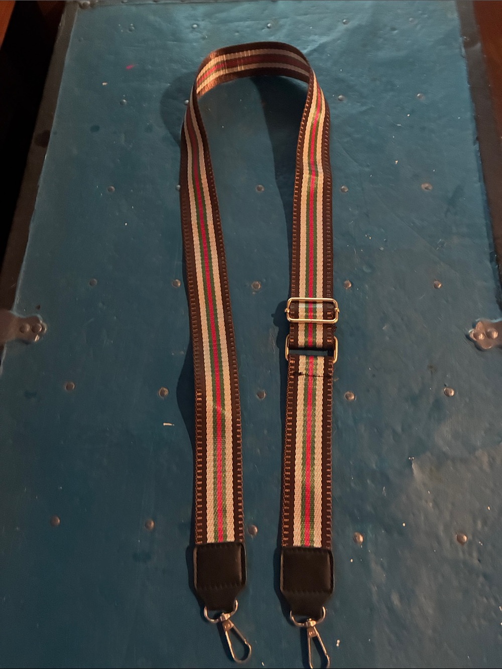 Adjustable Brown Striped Bag Strap with Neutral Accents